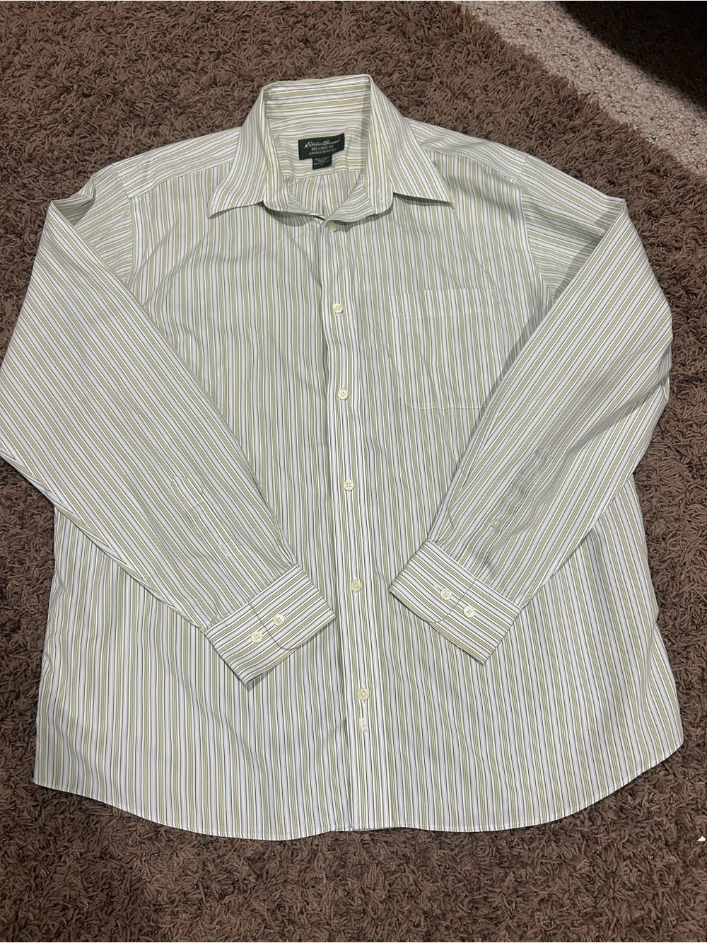 Eddie Bauer Men's Long-Sleeve Button-Up Striped Shirt - White & Light Green